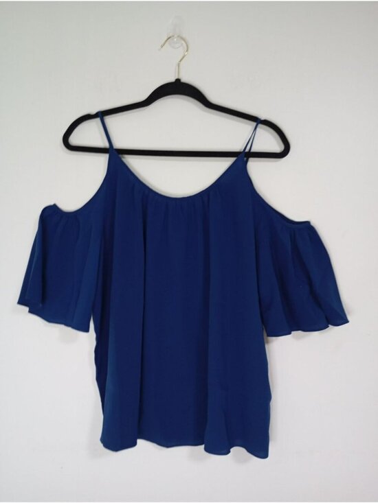 French Connection Tops - French Connection Blue Cold Shoulder Top With Spaghetti Straps Womens M